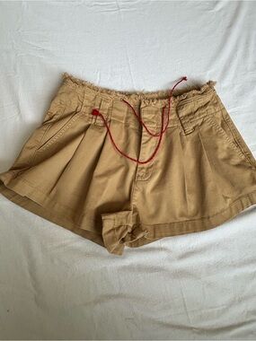 Pilcro Tan Pleated Drawstring Shorts with Red Cord
